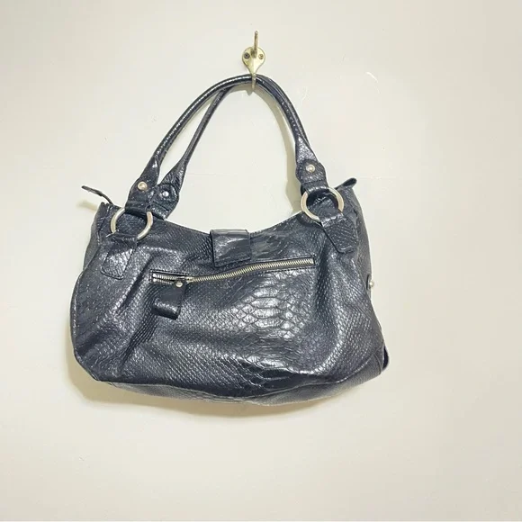 Guess Black Croc-Embossed Shoulder Bag with Silver Details - Picture 2 of 7